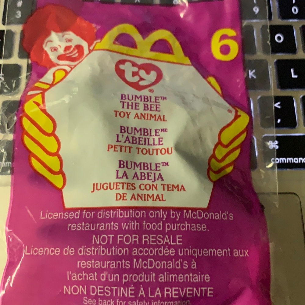 Bumble the Bee McDonald’s Ty beanie baby toy